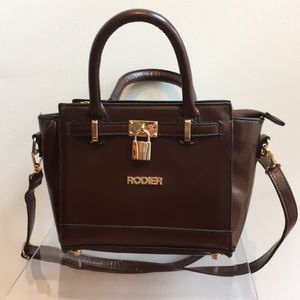 Rodier Paris handbag. Brown faux leather with removable shoulder strap. GUC.